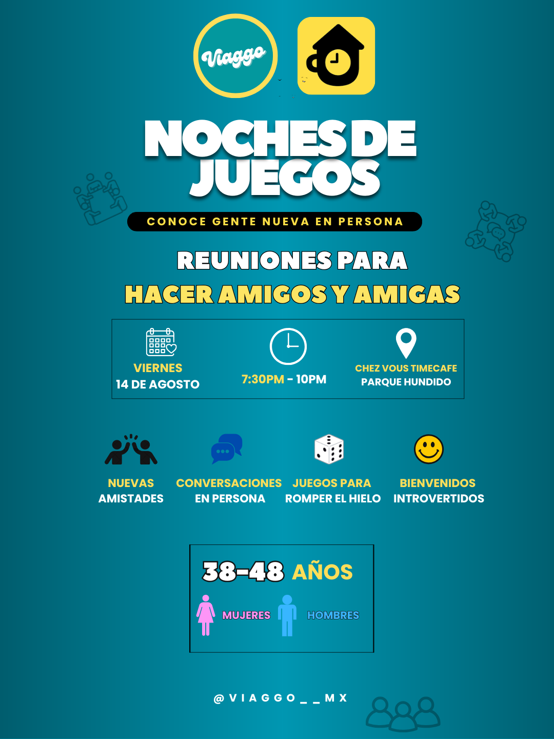 NOCHES DE JUEGOS 38-48 AÑOS PARA HACER AMIGOS Y AMIGAS