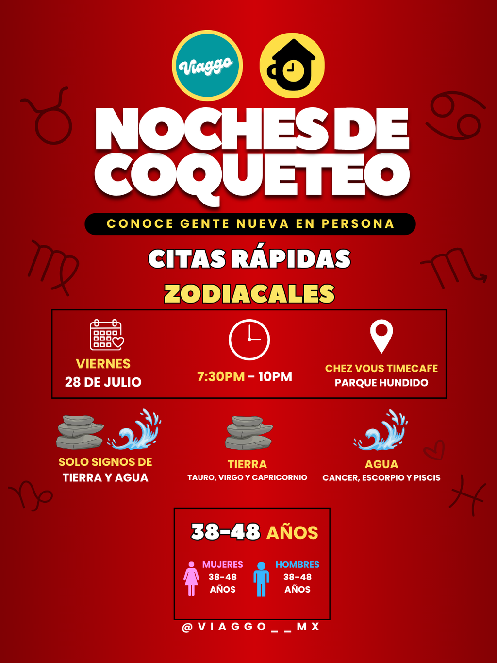 CITAS RAPIDAS 38-48 AÑOS ZODIACALES TIERRA Y AGUA NOCHES DE COQUETEO