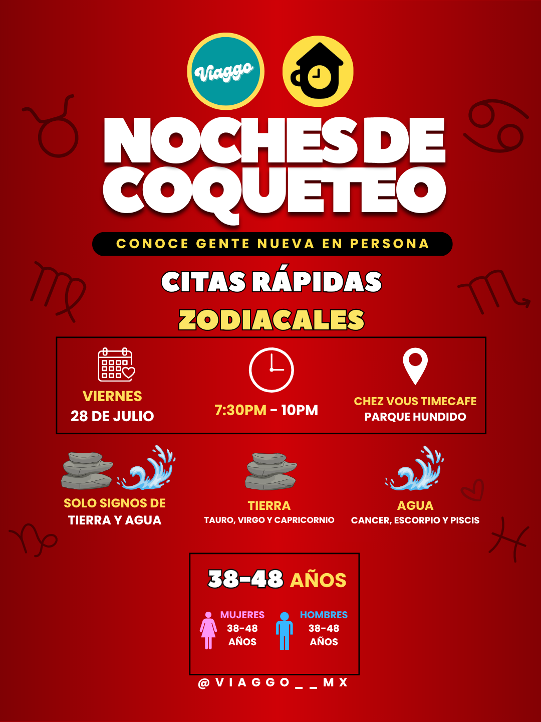 CITAS RAPIDAS 38-48 AÑOS ZODIACALES TIERRA Y AGUA NOCHES DE COQUETEO