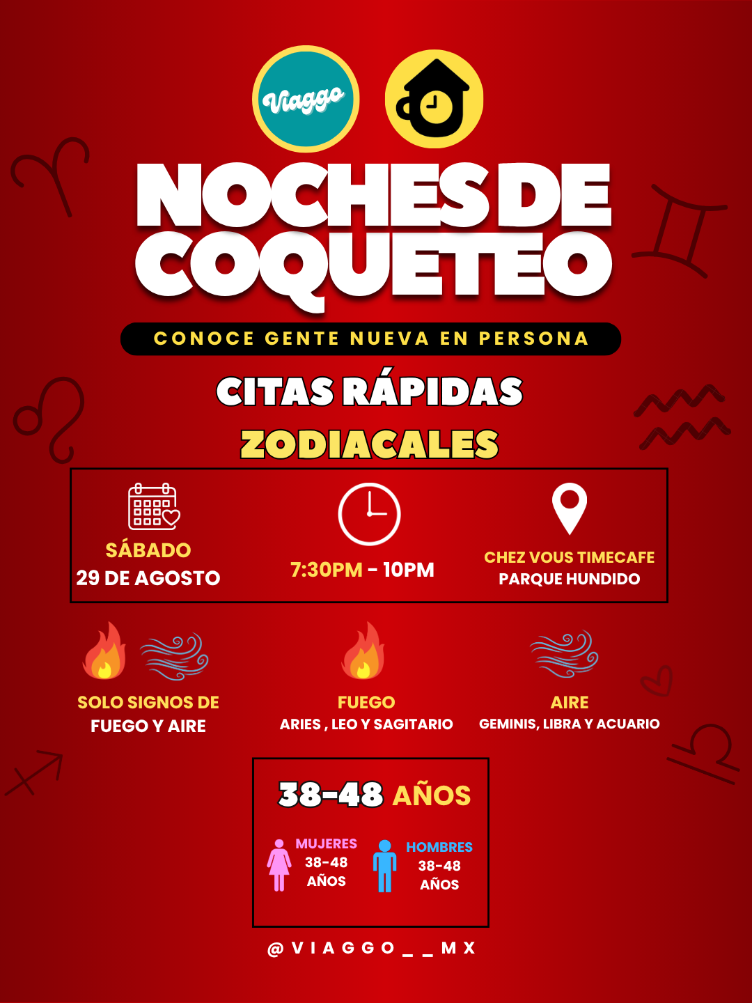 CITAS RAPIDAS 38-48 AÑOS ZODIACALES FUEGO Y AIRE NOCHES DE COQUETEO