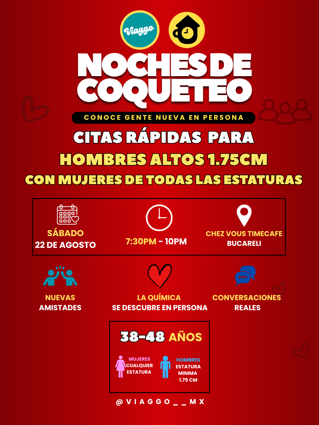 CITAS RAPIDAS 38-48 AÑOS HOMBRES ALTOS Y MUJERES DE TODAS LAS ESTATURAS NOCHES DE COQUETEO